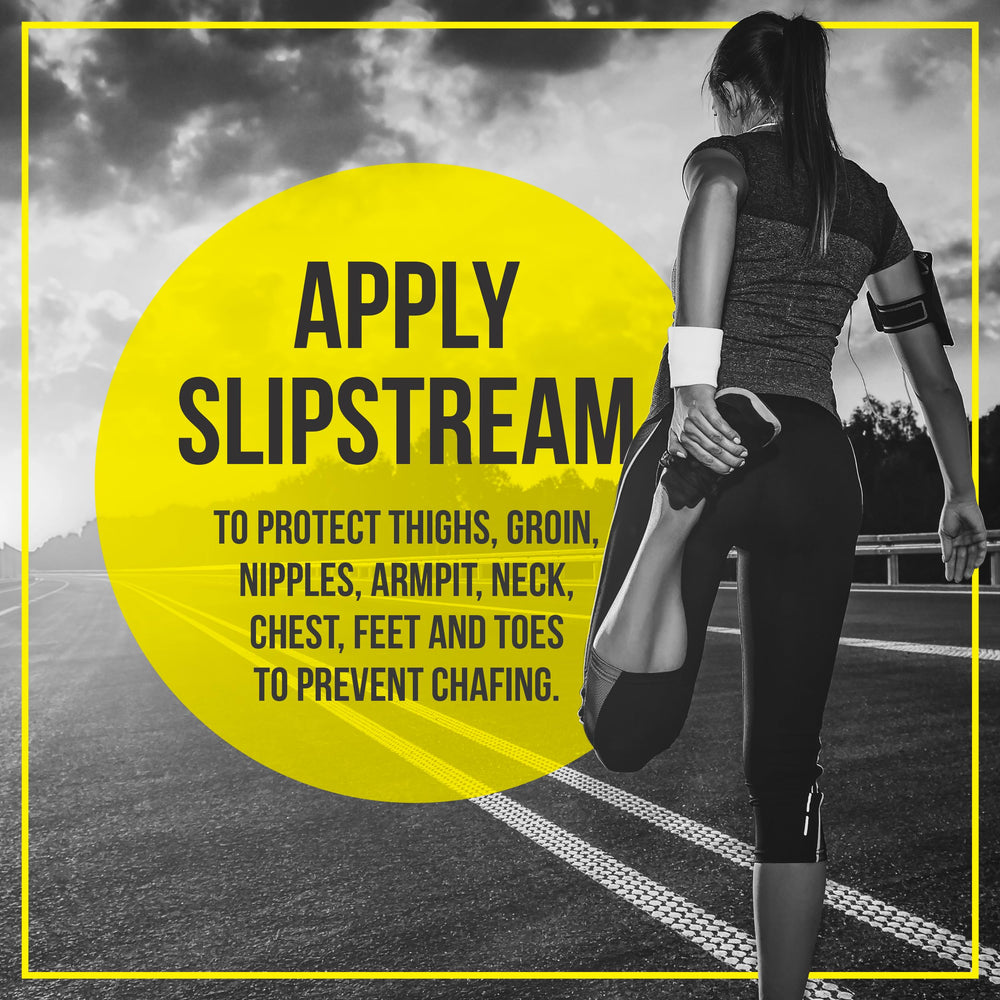 SLIPSTREAM Endurance cream being applied while running, showcasing skin-friendly comfort