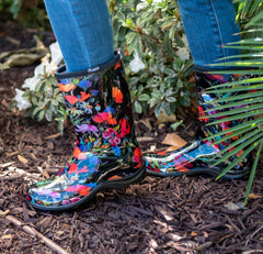 Sloggers midcalf-rain-boot-traction demonstrates strong grip on muddy paths.