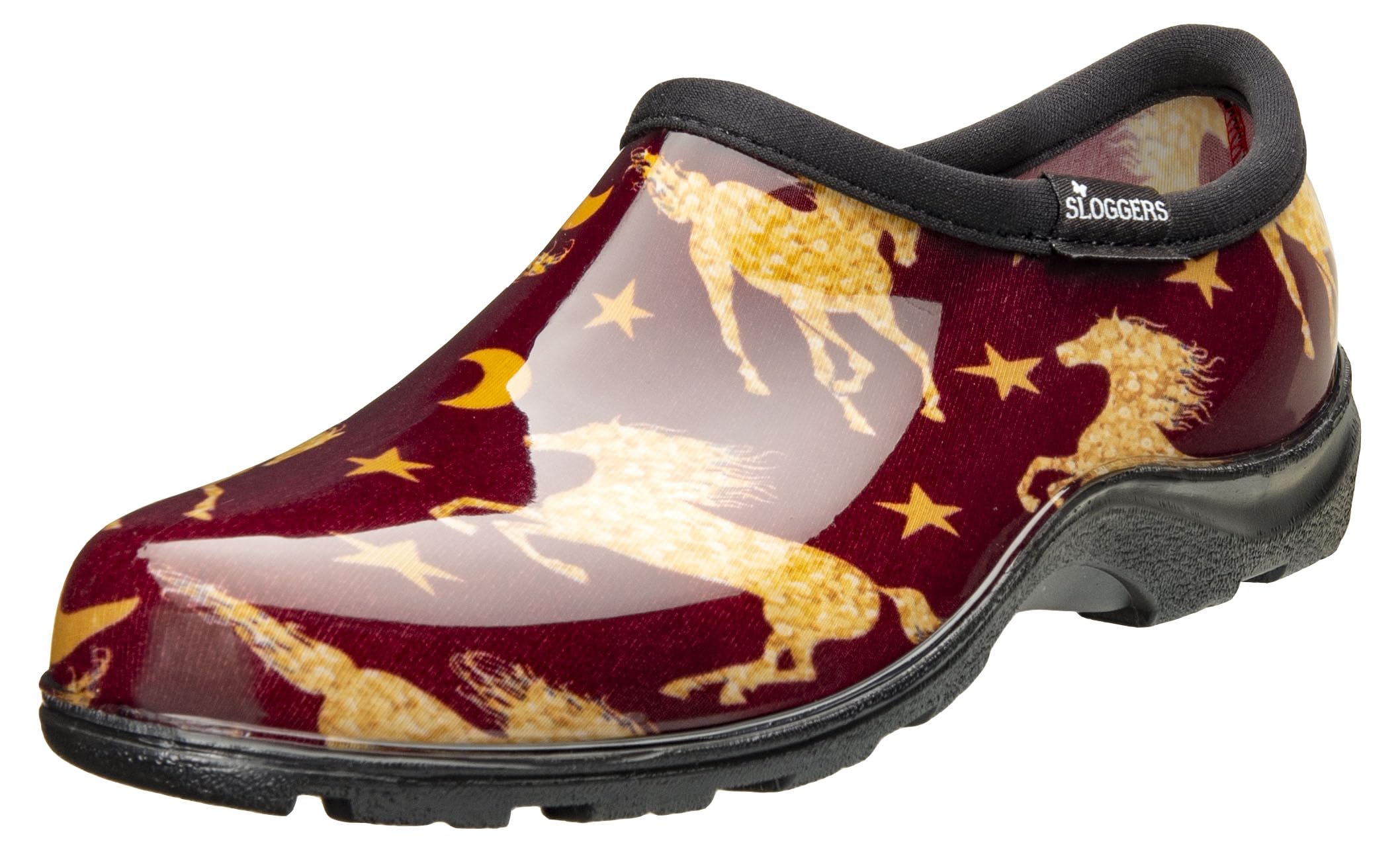 Sloggers waterproof rain shoe in Horse Stars Barn Red for wet days