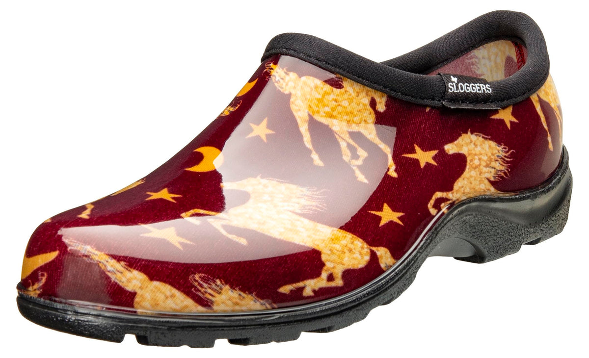 Sloggers waterproof rain shoe in Horse Stars Barn Red for wet days
