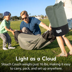 Slouch Couch air sofa uses high-performance fabric for durable, comfy seating.
