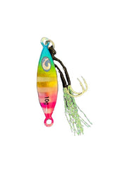 Micro slow pitch jig teardrop body with multicolor glow stripe, 10g — front view