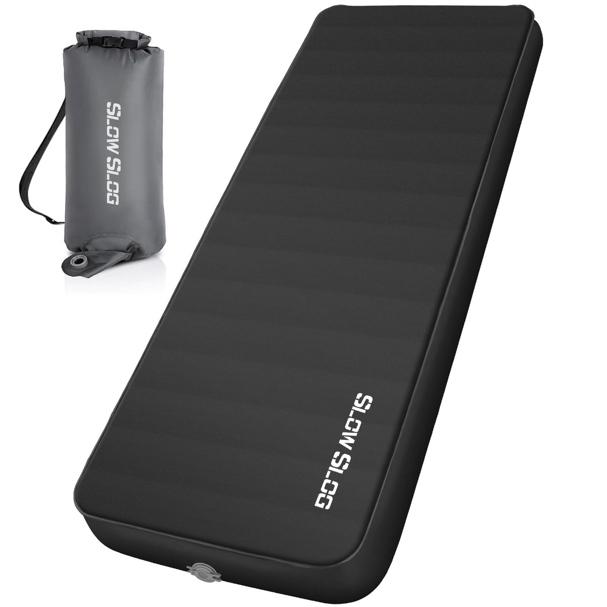 Slow Slog self-inflating mat with pump sack enables quick, effortless setup on camping trips.