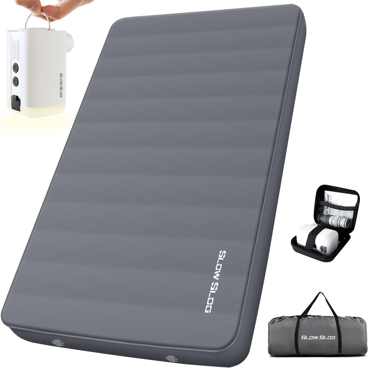 Slow Slog self-inflating sleeping pad queen outer view emphasizes full-body support for two campers.