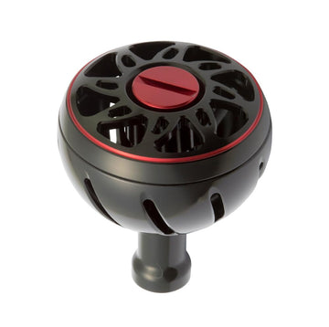 SLPWORKS Daiwa SLPW aluminum round knob close-up showing hollow design and black finish for electric reels
