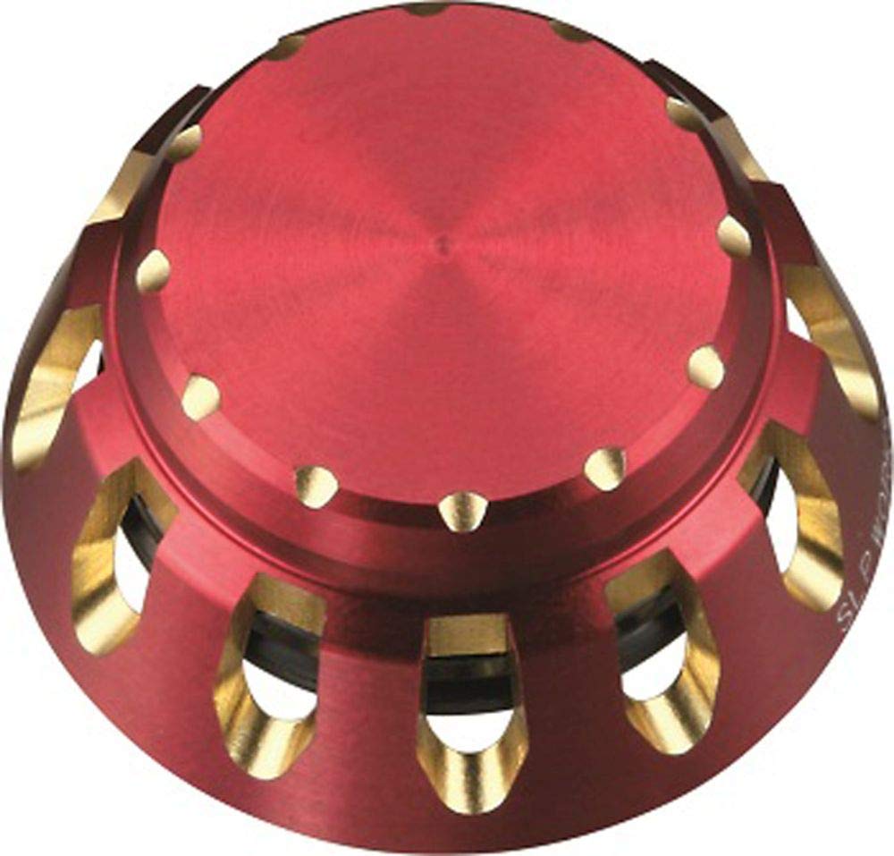 SLPWORKS steering wheel cap LPW red for Daiwa reels enhances grip and visual appeal.