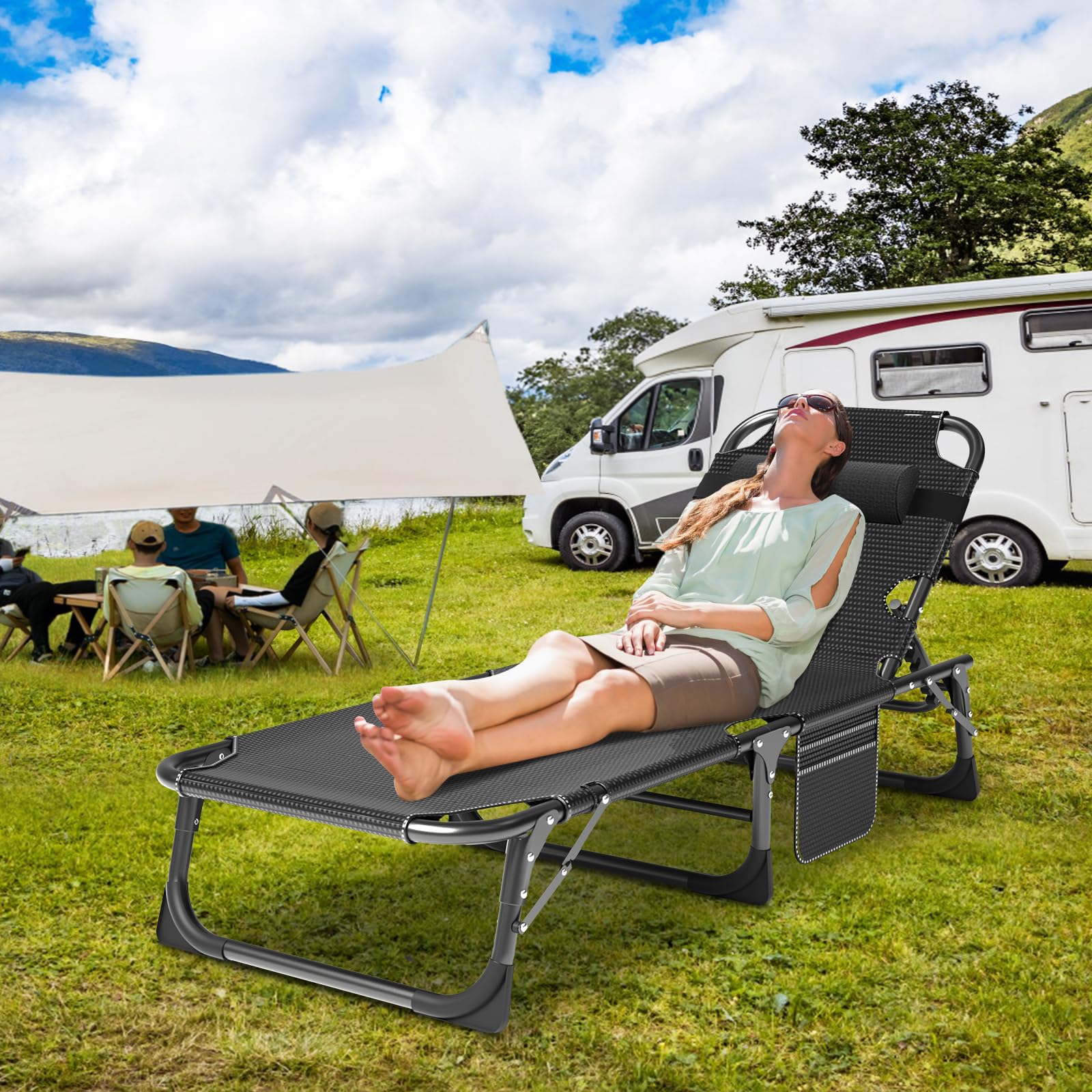 Slsy folding chaise lounge with steel frame for outdoor use