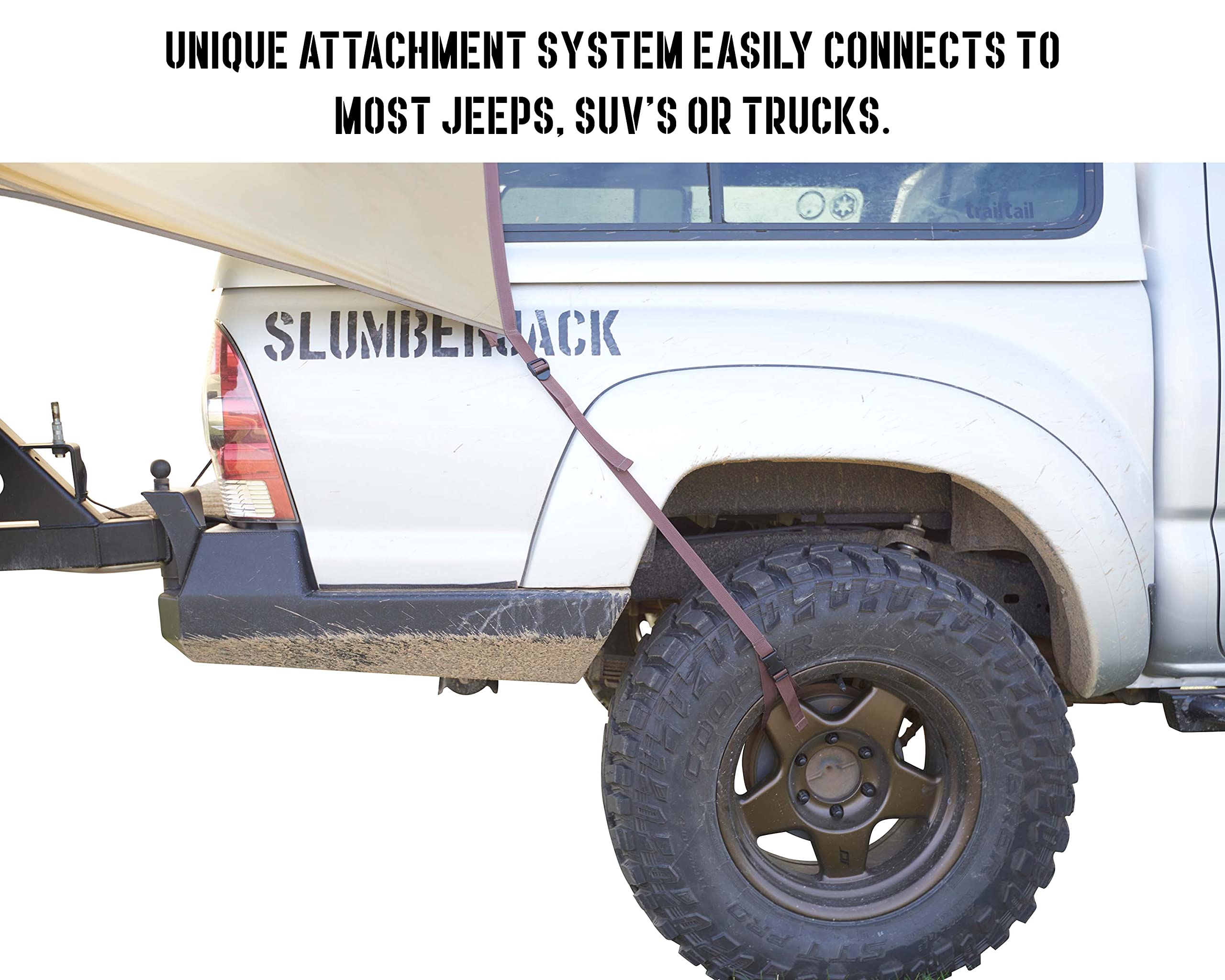 Slumberjack Roadhouse Tarp features eight steel stakes for secure anchoring in varied ground.