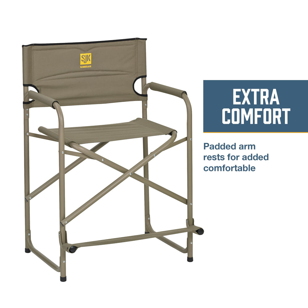 Slumberjack SJK Big Steel Chair ready for campsite use by a fire pit.