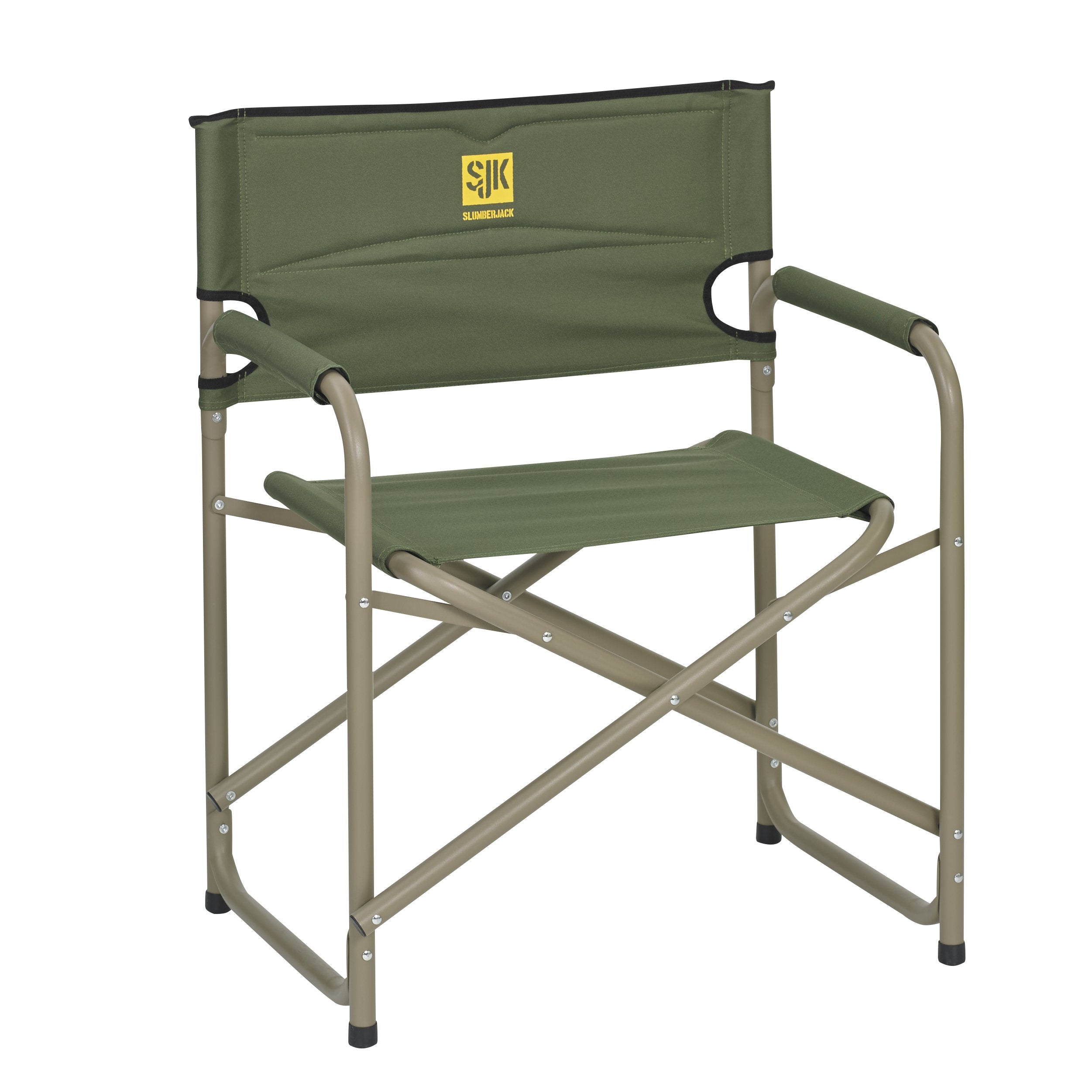 Slumberjack SJK Big Steel Chair with padded arm rest for relaxed outdoor lounging.
