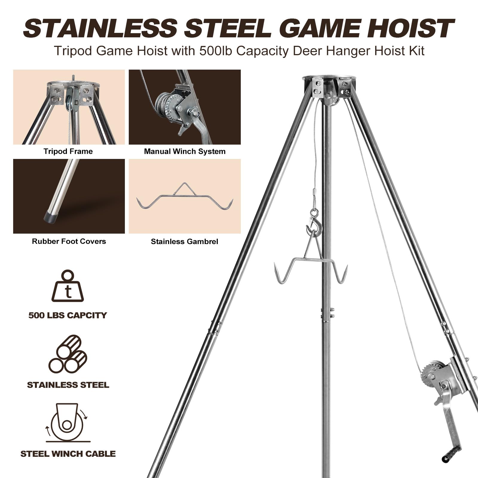 Smarkey deer game hoist manual winch enables controlled lifting during skinning.