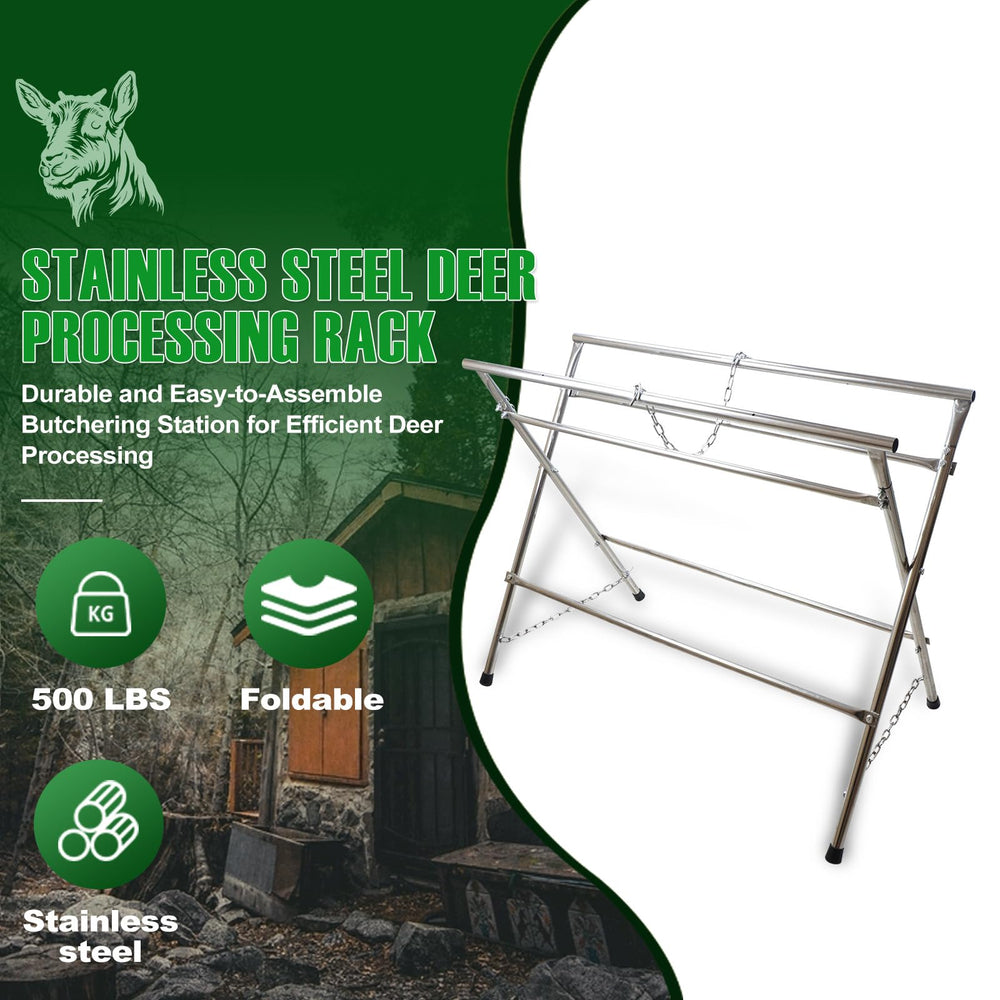 Smarkey deer processing rack in use for skinning hog and goat tasks.