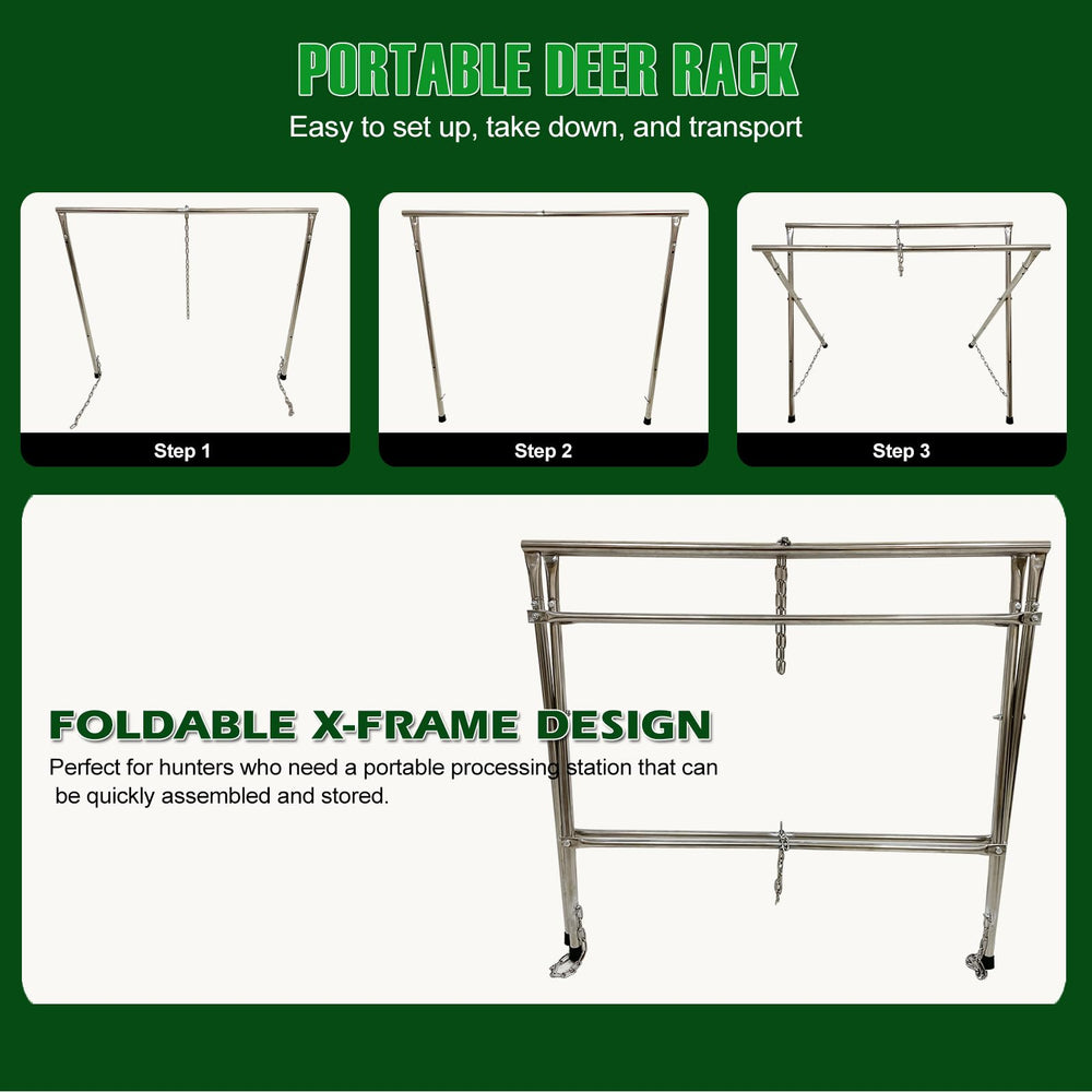 Smarkey deer processing rack demonstrates quick-assembly with included hardware.
