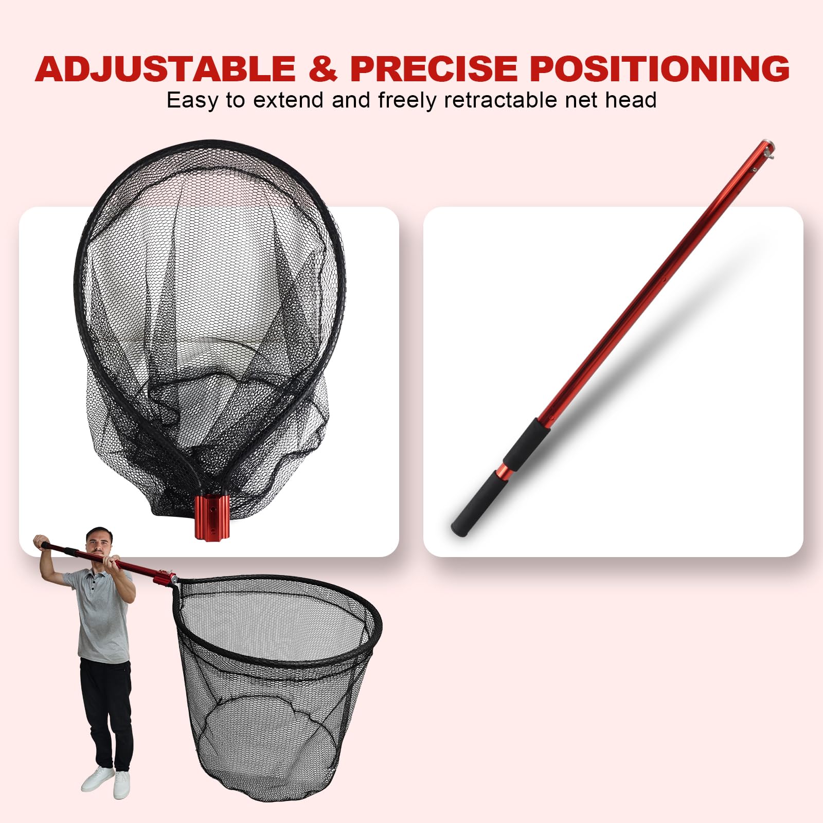 Deep mesh landing net for secure capture of fish