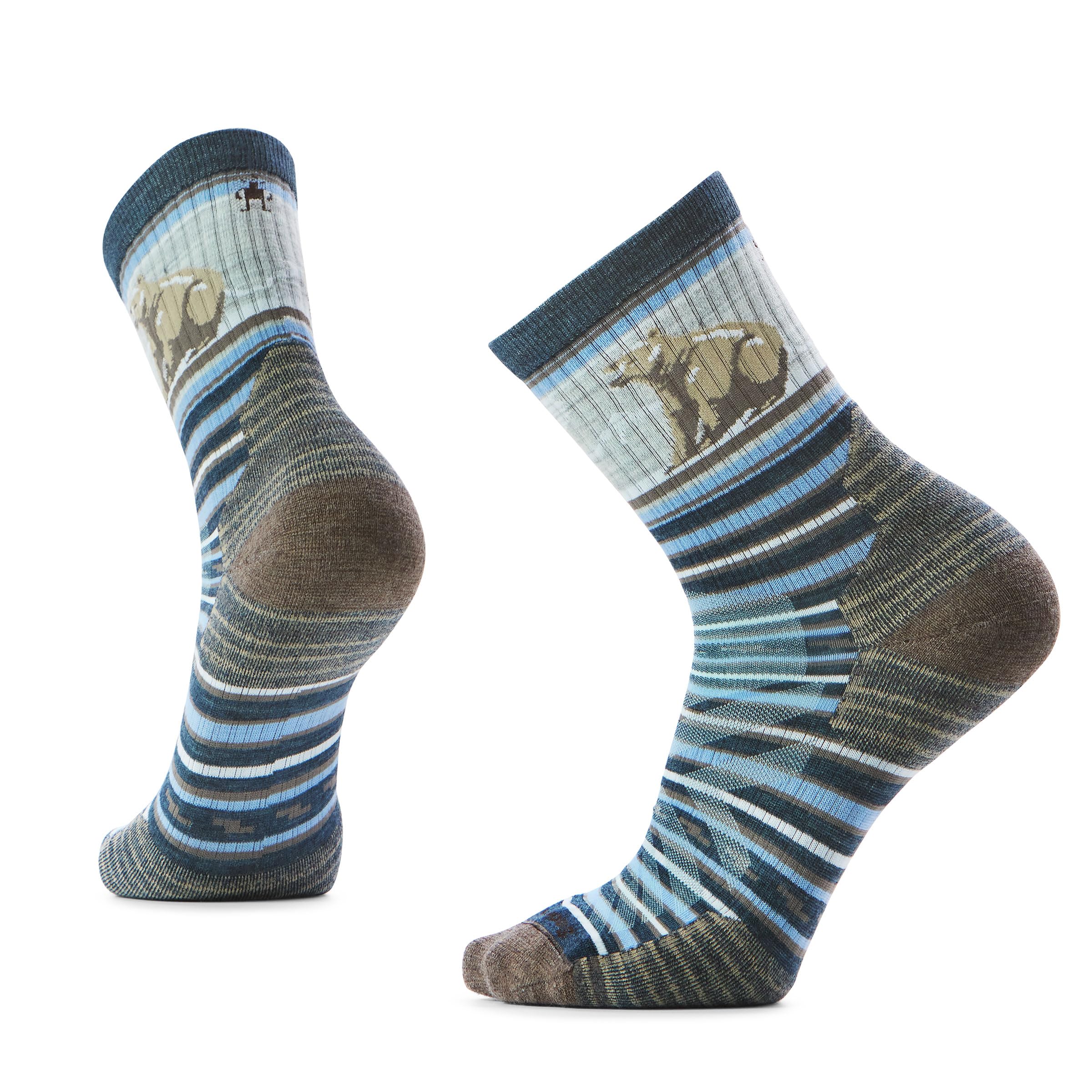 Smartwool Bear Stripe Mid-Crew Cushion sock, enhanced comfort for long hikes.
