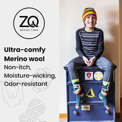 Smartwool children's hike full cushion garden bugs pattern side view shows support and warmth during adventures