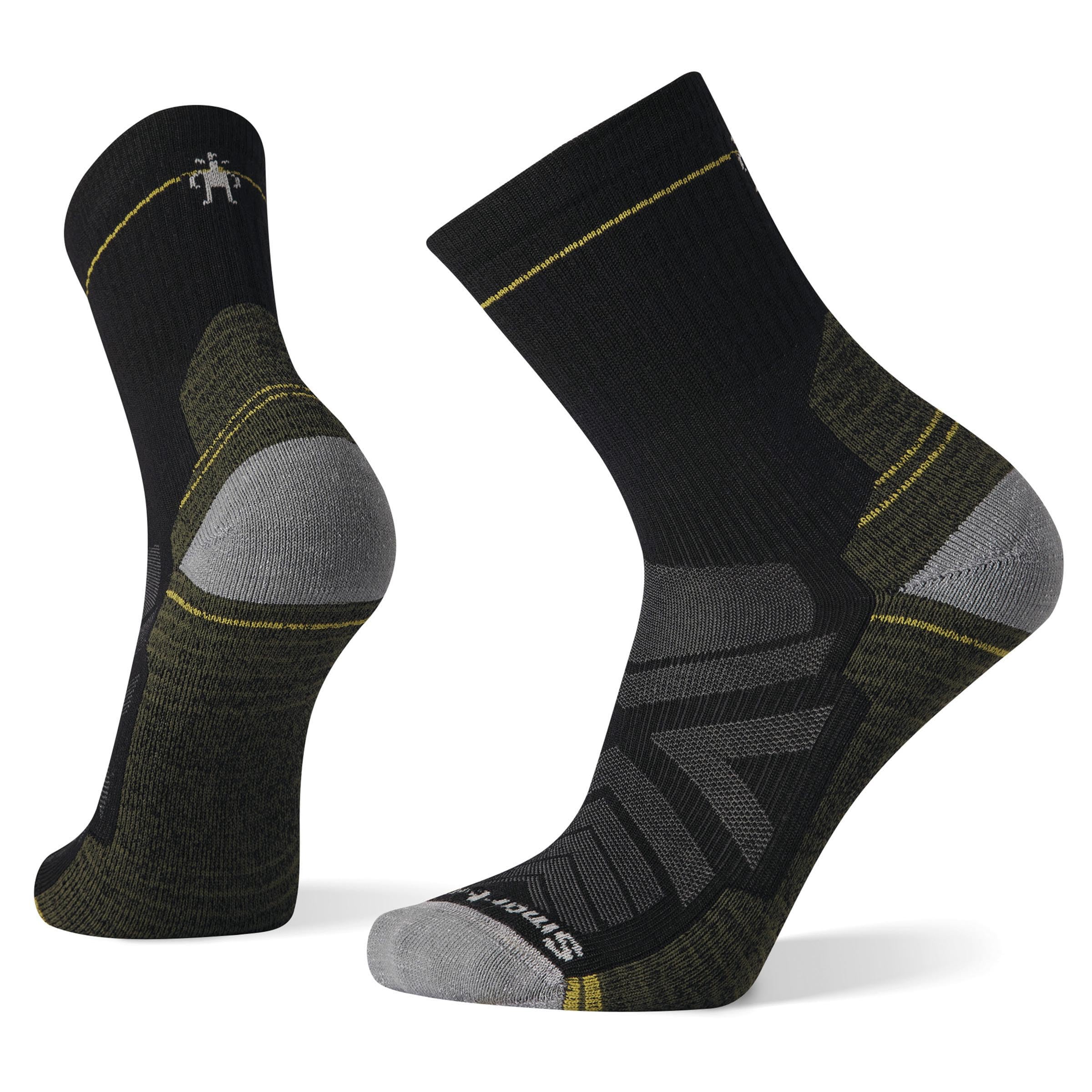 SmartWool Hike Light Cushion Mid Crew sock black top view, durable Merino warmth for hiking.