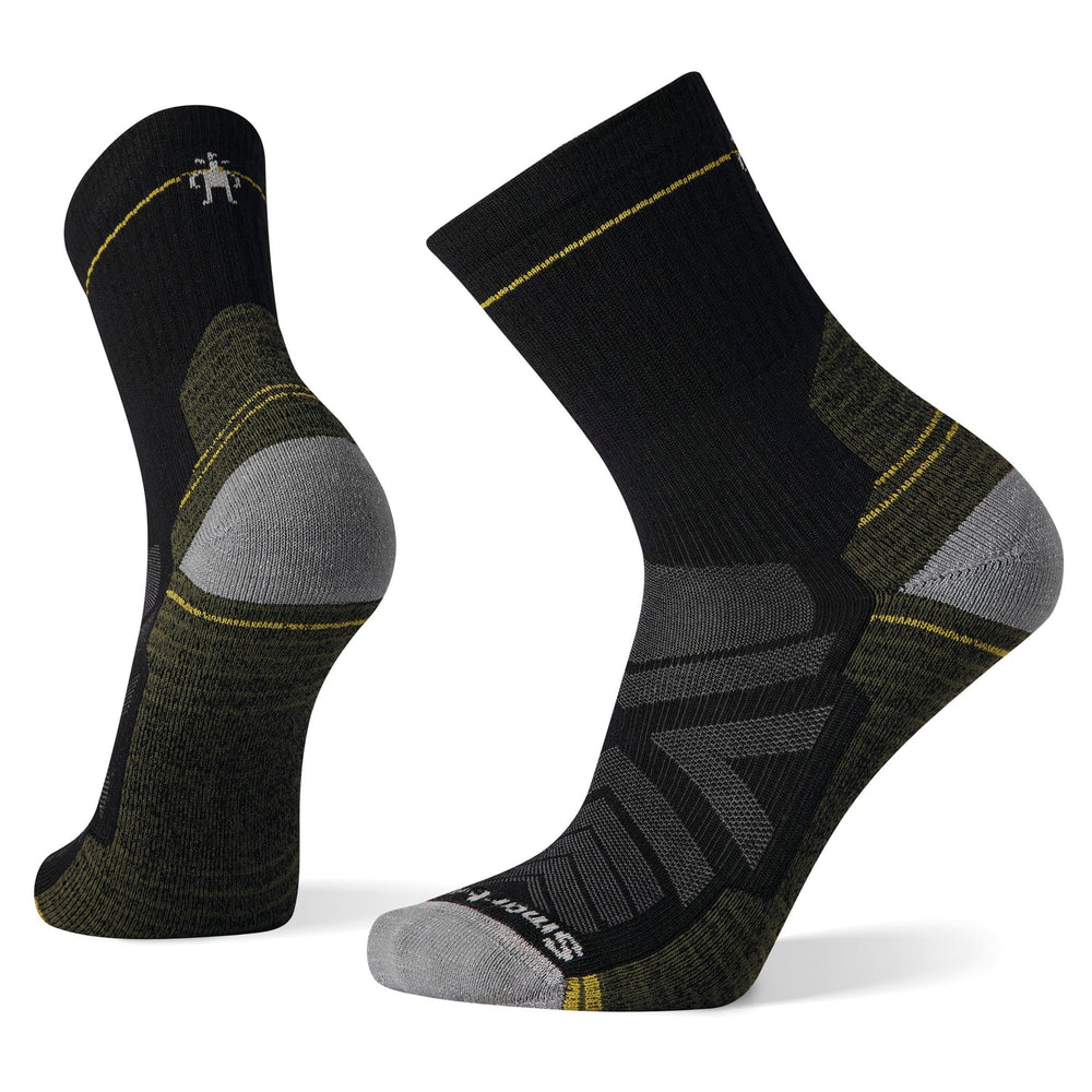 SmartWool Hike Light Cushion Mid Crew sock black top view, durable Merino warmth for hiking.