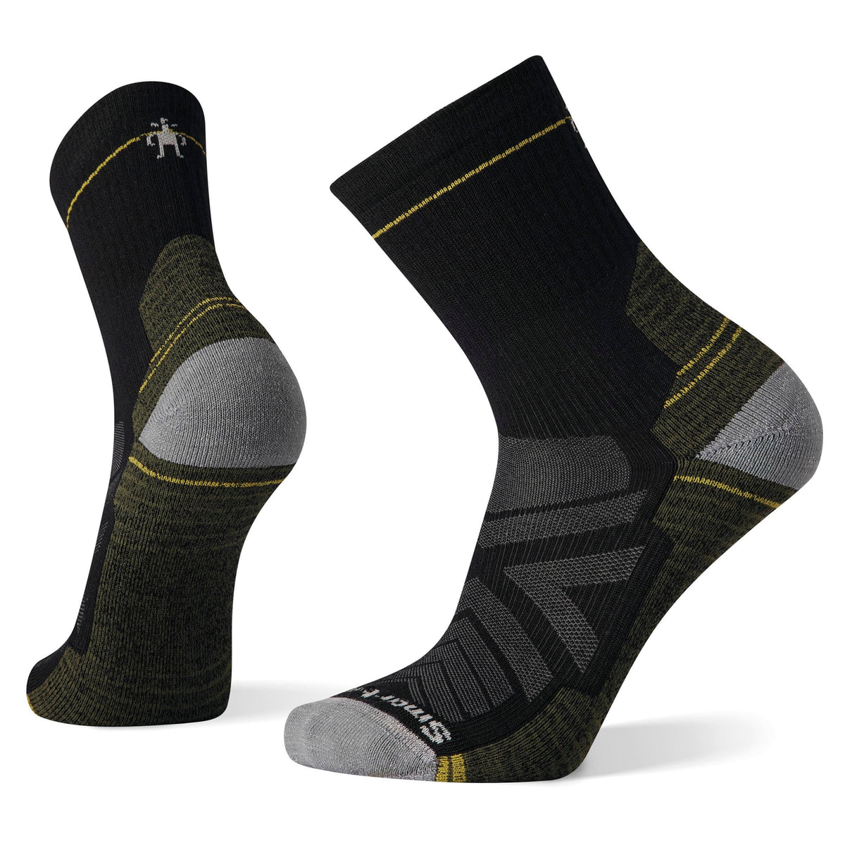SmartWool Hike Light Cushion Mid Crew sock black top view, durable Merino warmth for hiking.