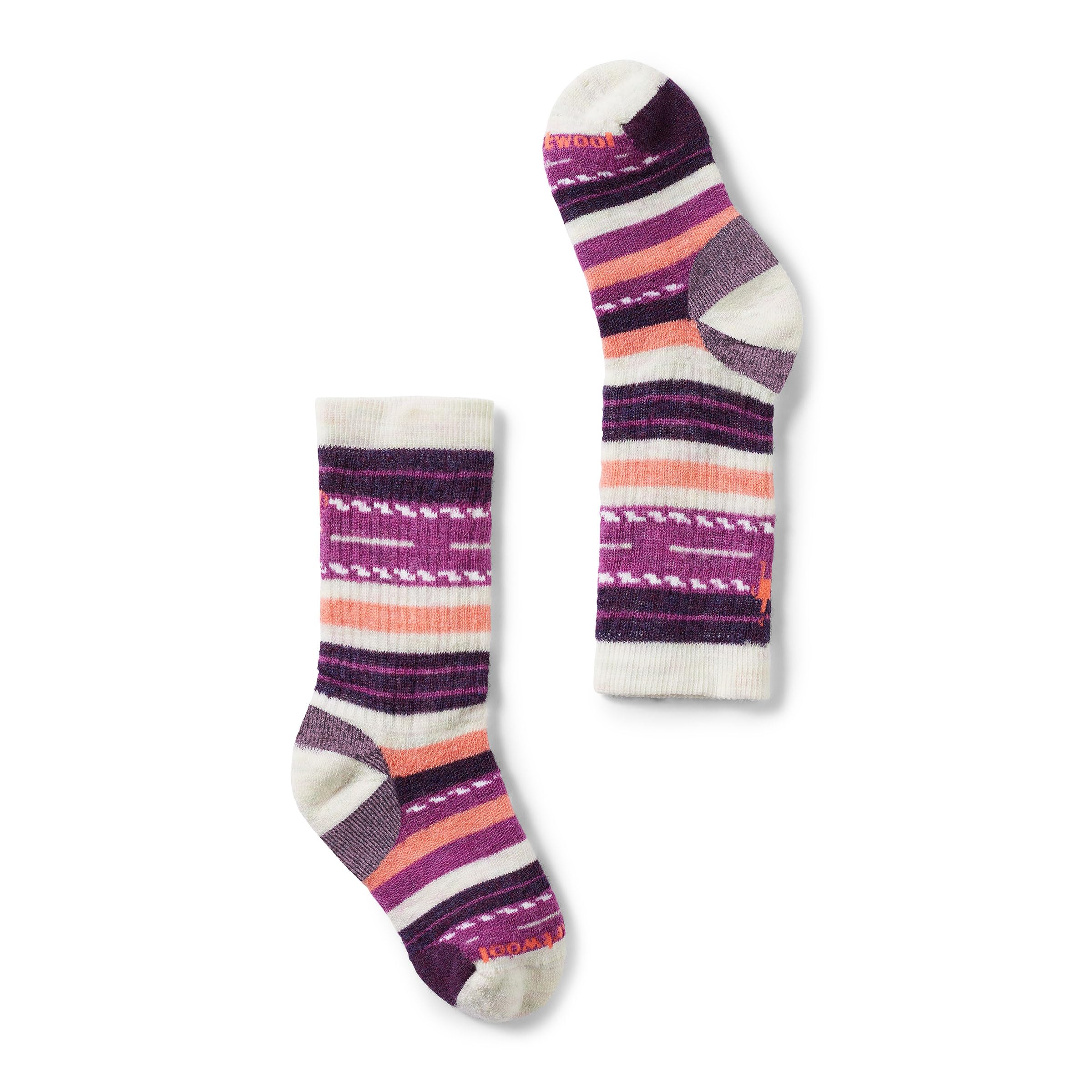 Smartwool Margarita Crew Socks Moonbeam Large, front view, full cushion for kids' hikes.