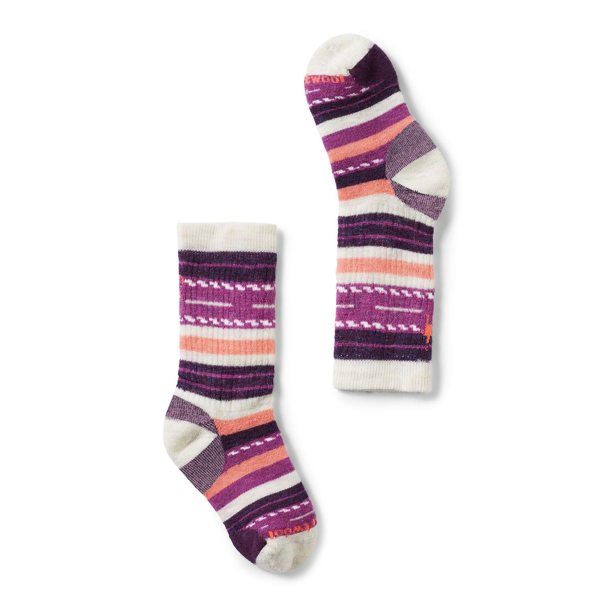 Smartwool Margarita Crew Socks Moonbeam Large, front view, full cushion for kids' hikes.