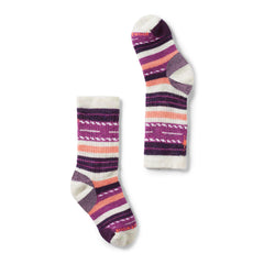 Smartwool Margarita Crew Socks Moonbeam Large, front view, full cushion for kids' hikes.