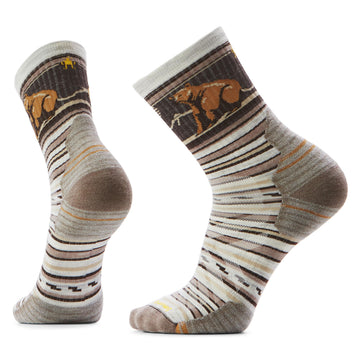 Smartwool men's hike targeted cushion bear stripe mid-crew sock in ash with durable comfort.
