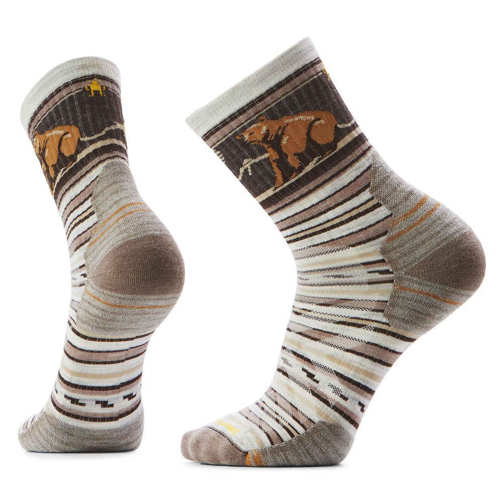 Smartwool men's hike targeted cushion bear stripe mid-crew sock in ash with durable comfort.