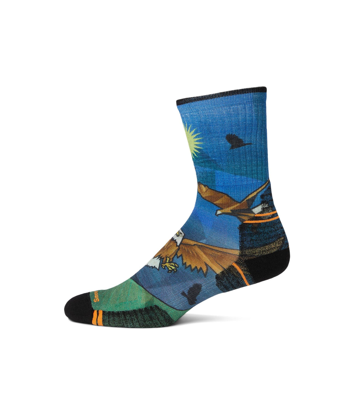 Smartwool men's hike targeted cushion eagle print crew socks in Laguna Blue for durable trail comfort