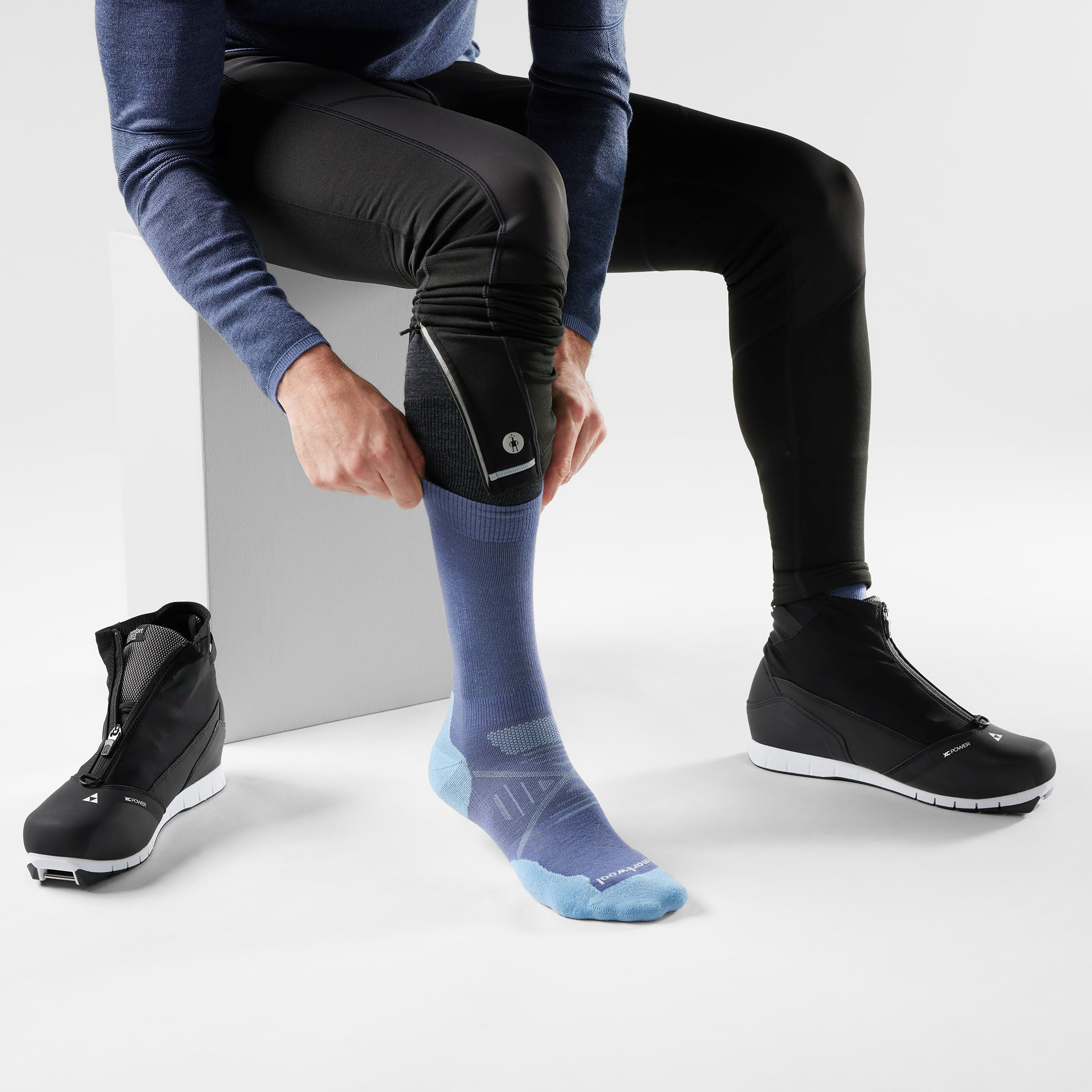 Smartwool Nordic Targeted Cushion Crew Socks Nightfall Blue side view durable for boots