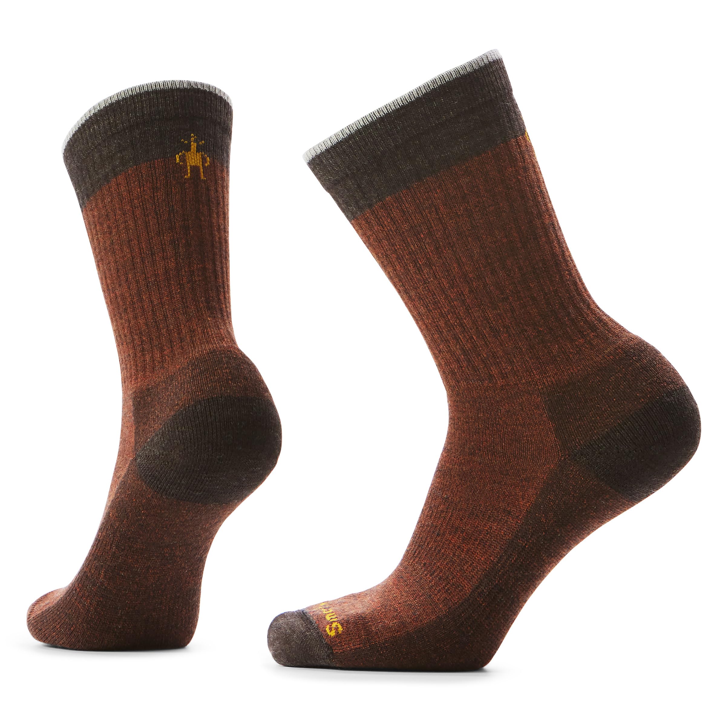 Smartwool Rollinsville Crew Socks Chestnut XL pair in frame for everyday comfort and durability.