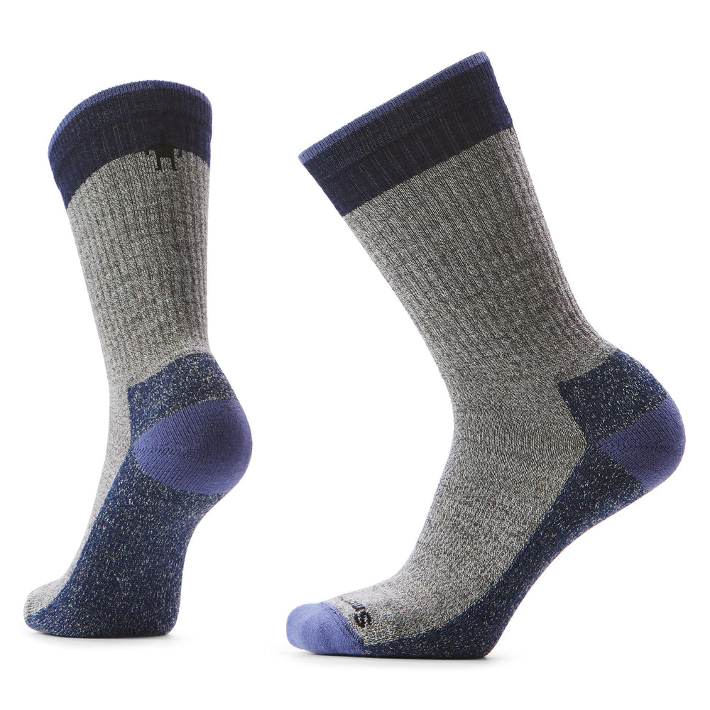 Smartwool Rollinsville crew socks fossil navy closeup highlights soft merino knit for daily comfort.