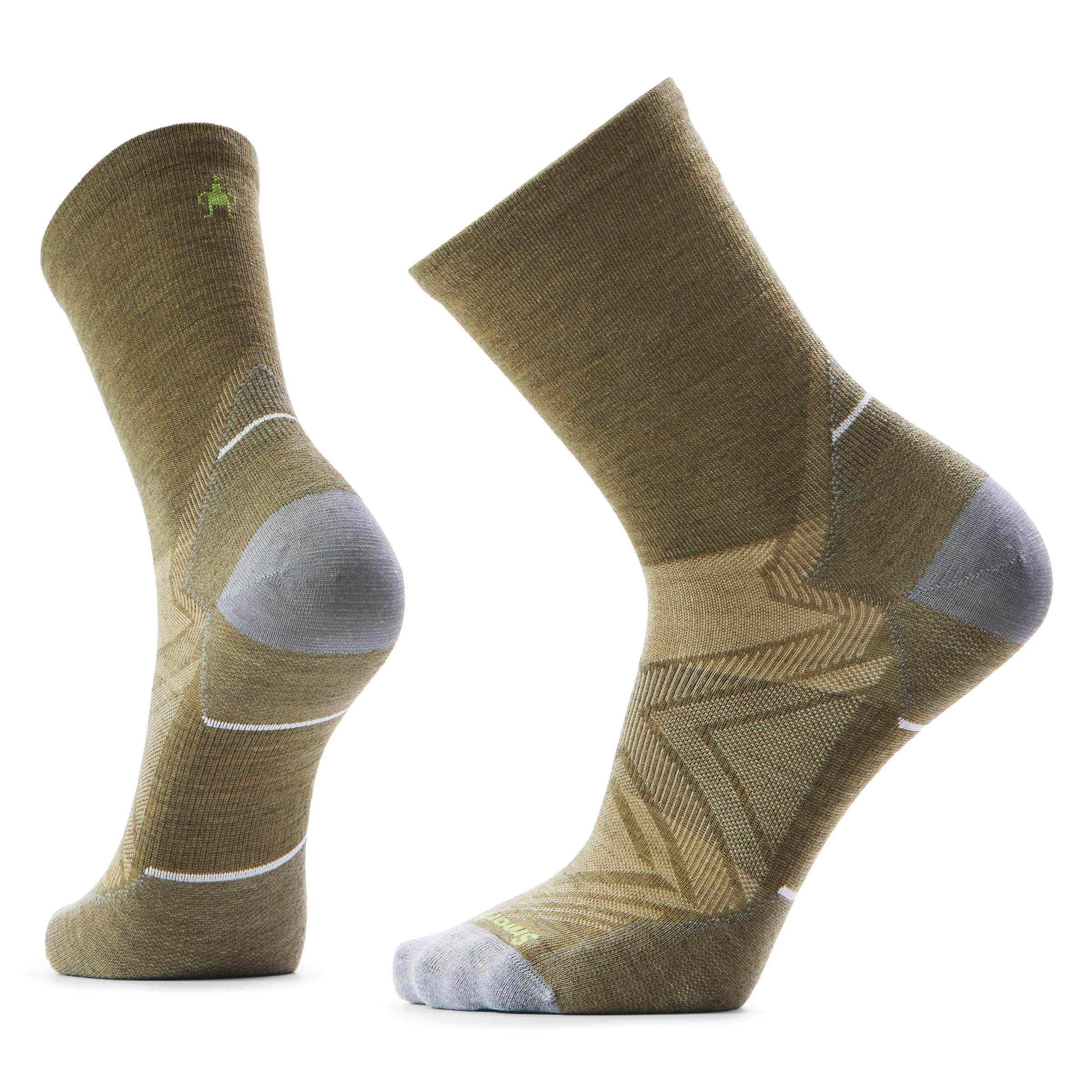 Smartwool Run Zero Cushion Mid Crew Socks Winter Moss on foot for warm, dry runs