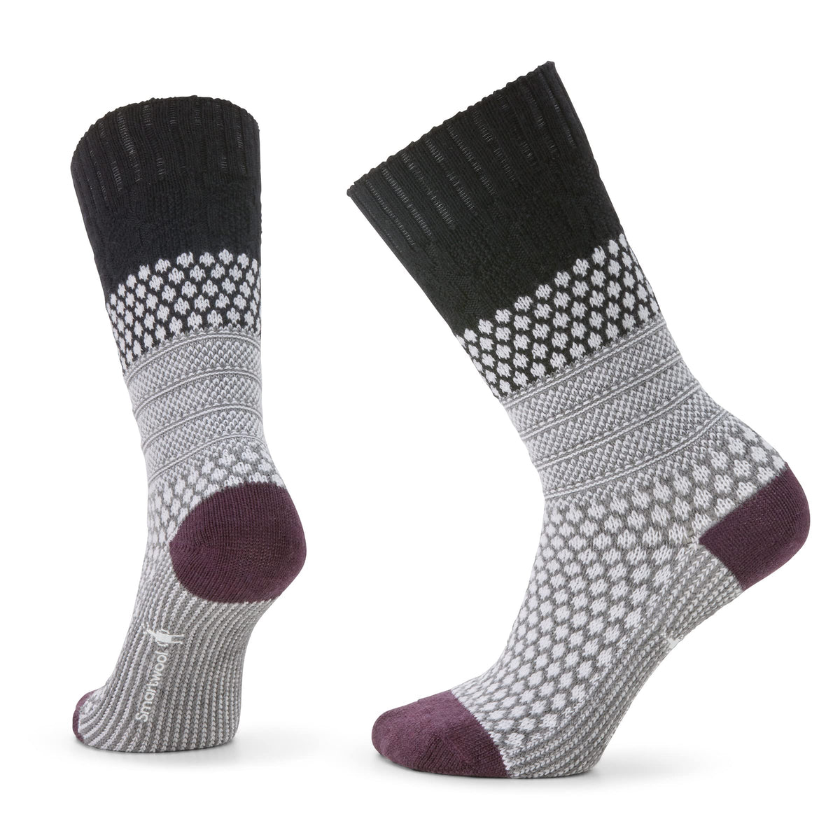 Smartwool women's everyday cozy popcorn cable crew socks black XL close-up shows plush merino knit for warmth.