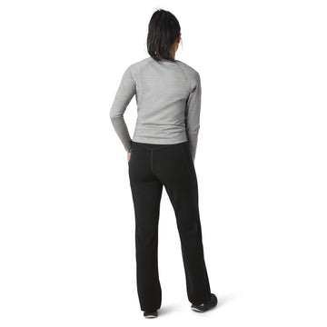 Smartwool women's straight leg pant in black, side view reveals clean lines for work.