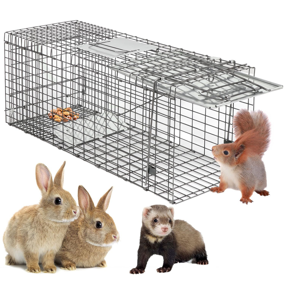Smartxchoices 32-inch live animal trap front view showing sturdy capture design for humane catches.