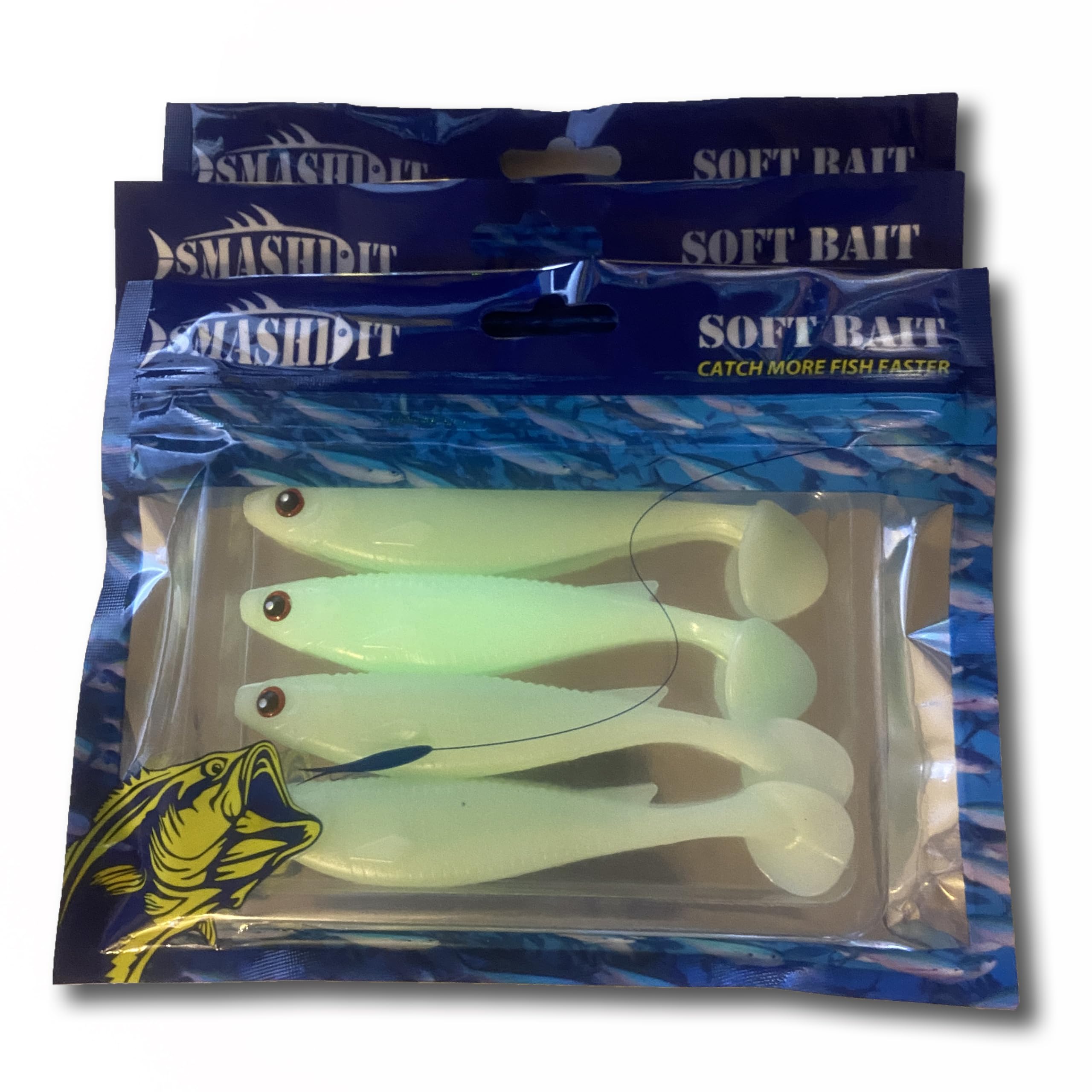 Close-up of 3D eyes on SMASHDIT paddle tail swimbait