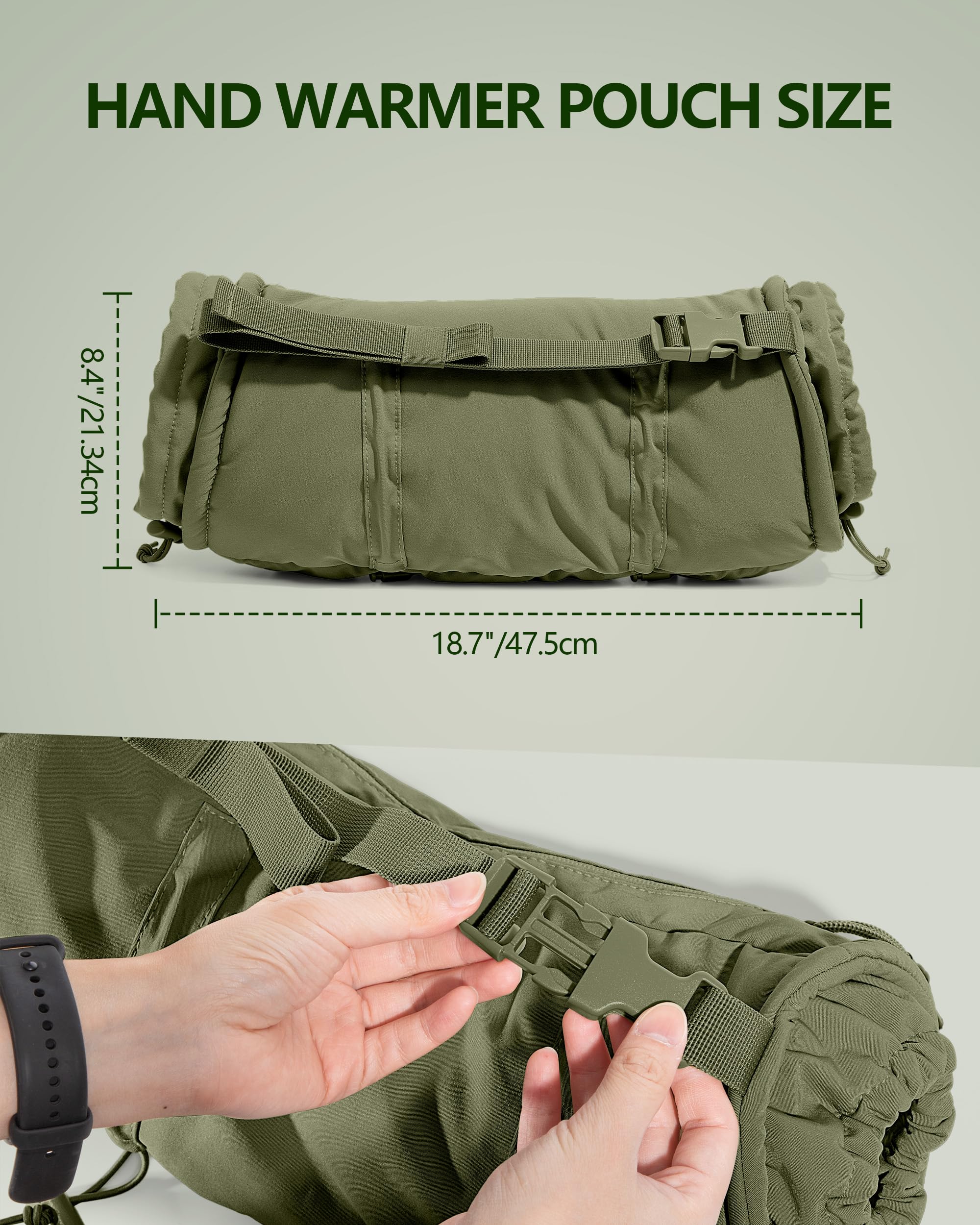 Smasrob hand warmer pouch dimensions highlight generous 18.7 by 8.4 inch size.
