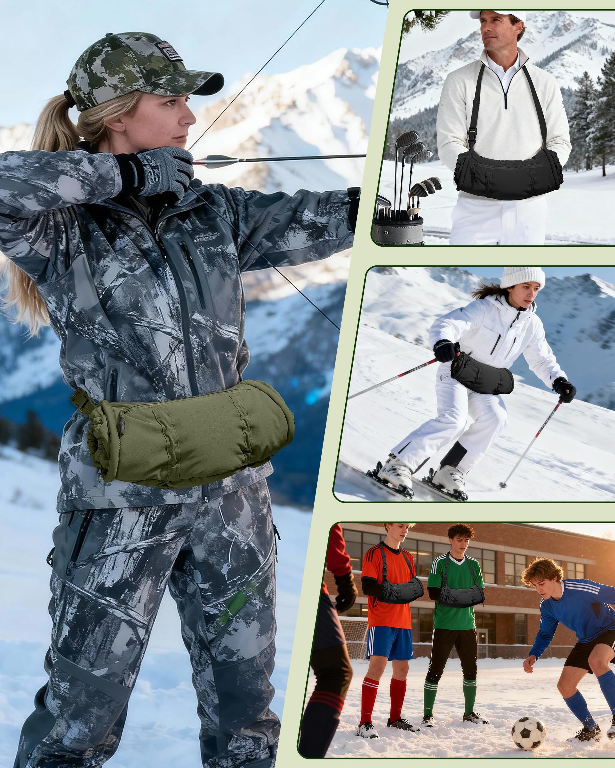 Smasrob hand warmer pouch green angle showcases outdoor-ready color and design.