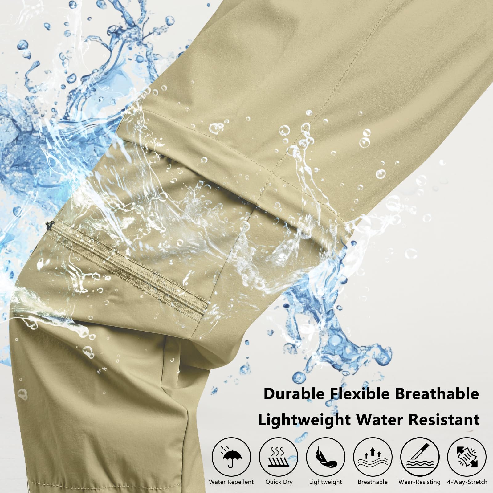 Smawell elastic waist and cuff close-up illustrate adjustable fit and mosquito protection.