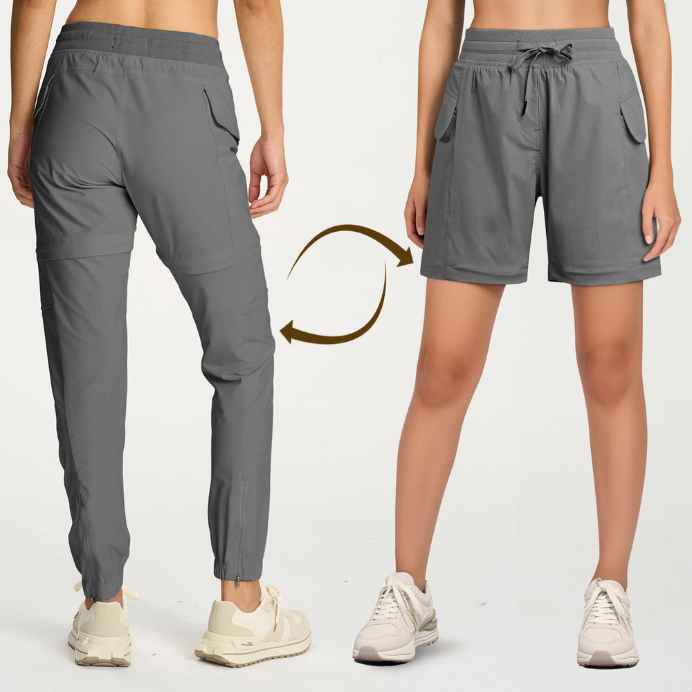 Smawell women's cargo joggers with zip-off conversion shown for quick shorts on hot days.