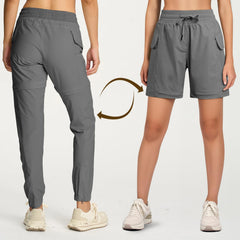 Smawell women's cargo joggers with zip-off conversion shown for quick shorts on hot days.