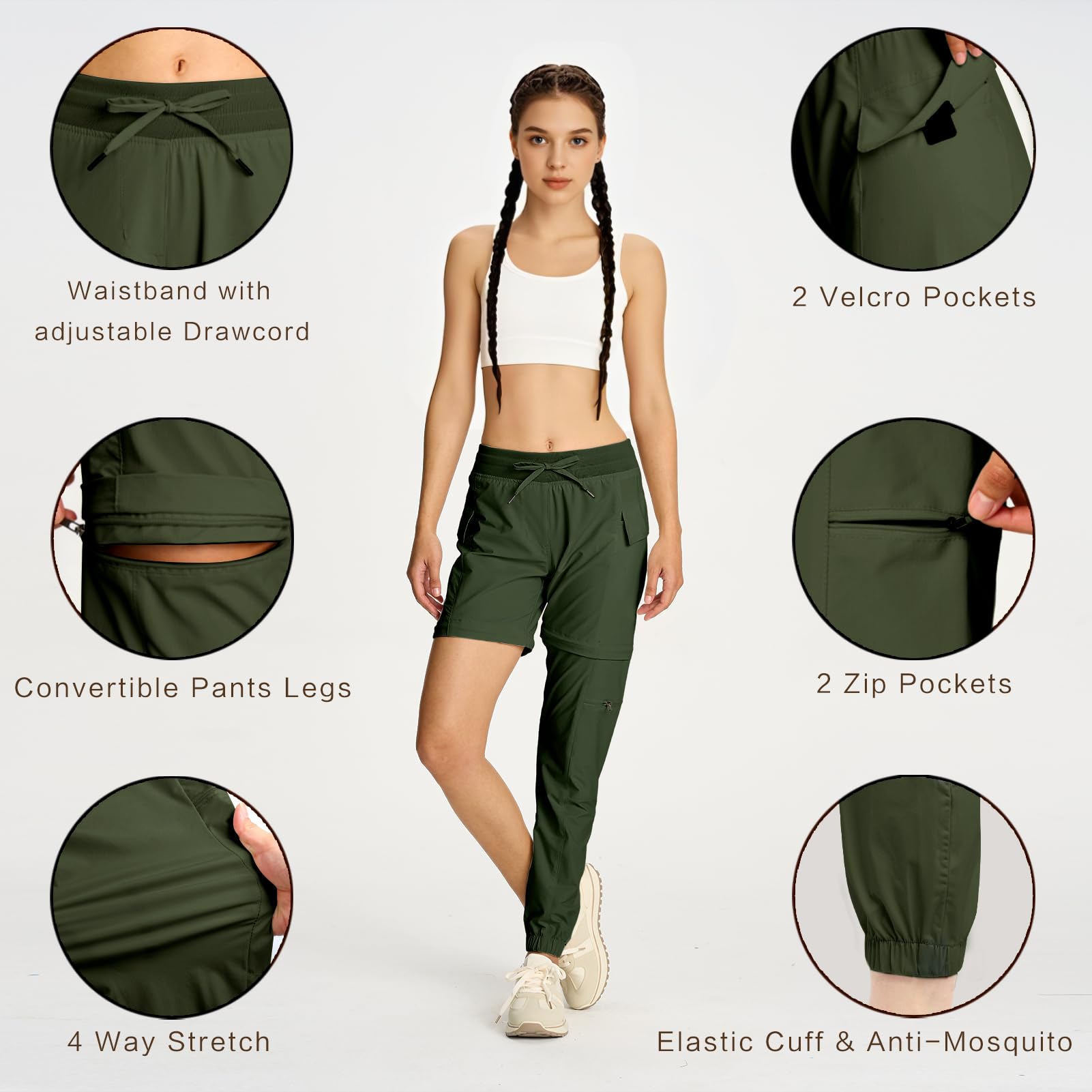 Smawell women's pants designed for multiple outdoor activities like hiking, camping, and jogging.