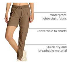 Smawell women's taupe cargo pants elastic waist and cuffs for adjustable comfort.