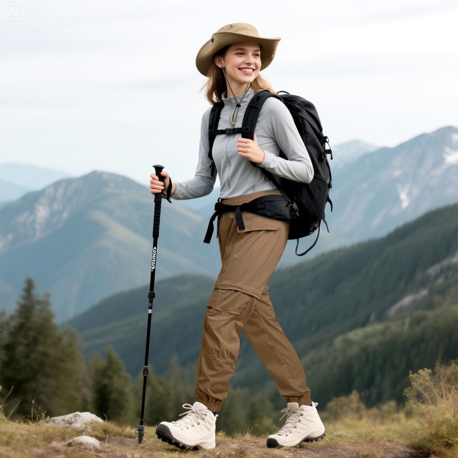 Smawell women's taupe cargo pants with multiple pockets to hold essentials securely.