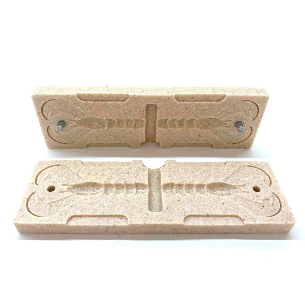 Smedioks 2-cavity mold ready for on-demand lure production at home.