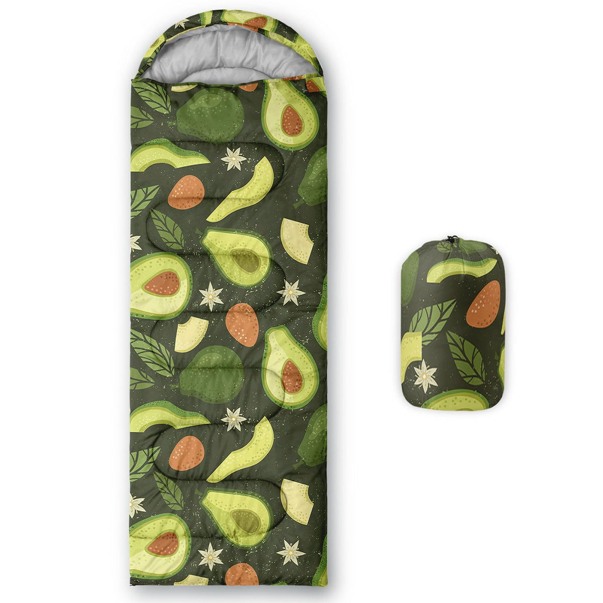 Smell Sunshine avocado kids sleeping bag outer shell closeup shows durable waterproof fabric for outdoors.