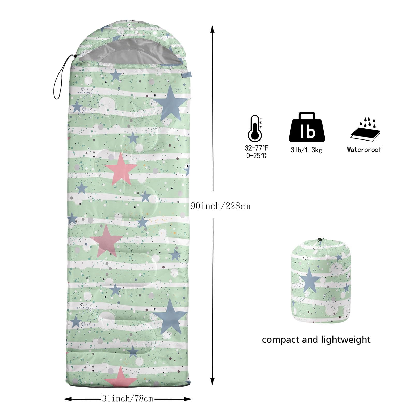 Smell Sunshine Stars Sleeping Bag half-circle hood with drawstring for added warmth