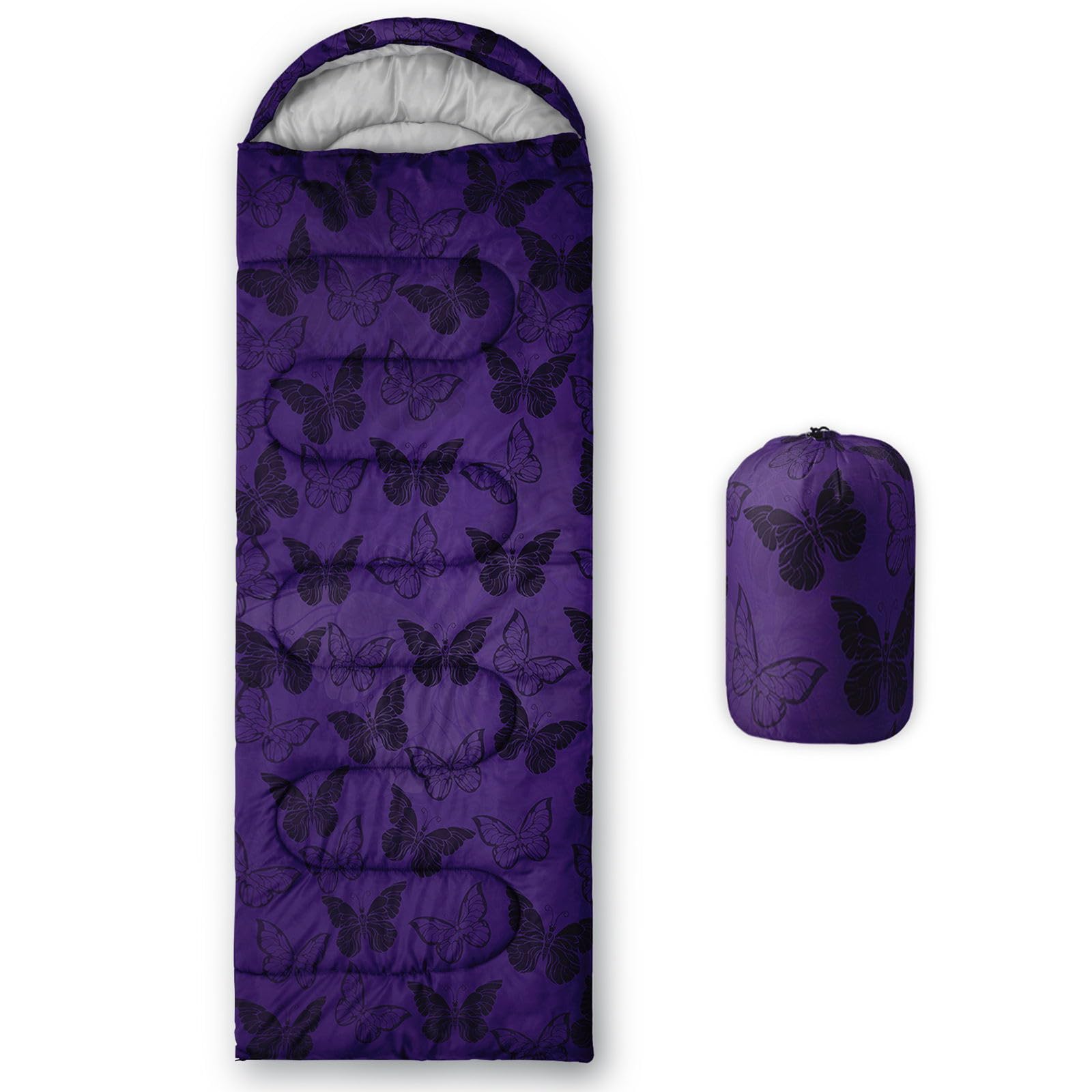 Smell Sunshine kids sleeping bag butterfly front view for portable camping warmth and kid-friendly style.