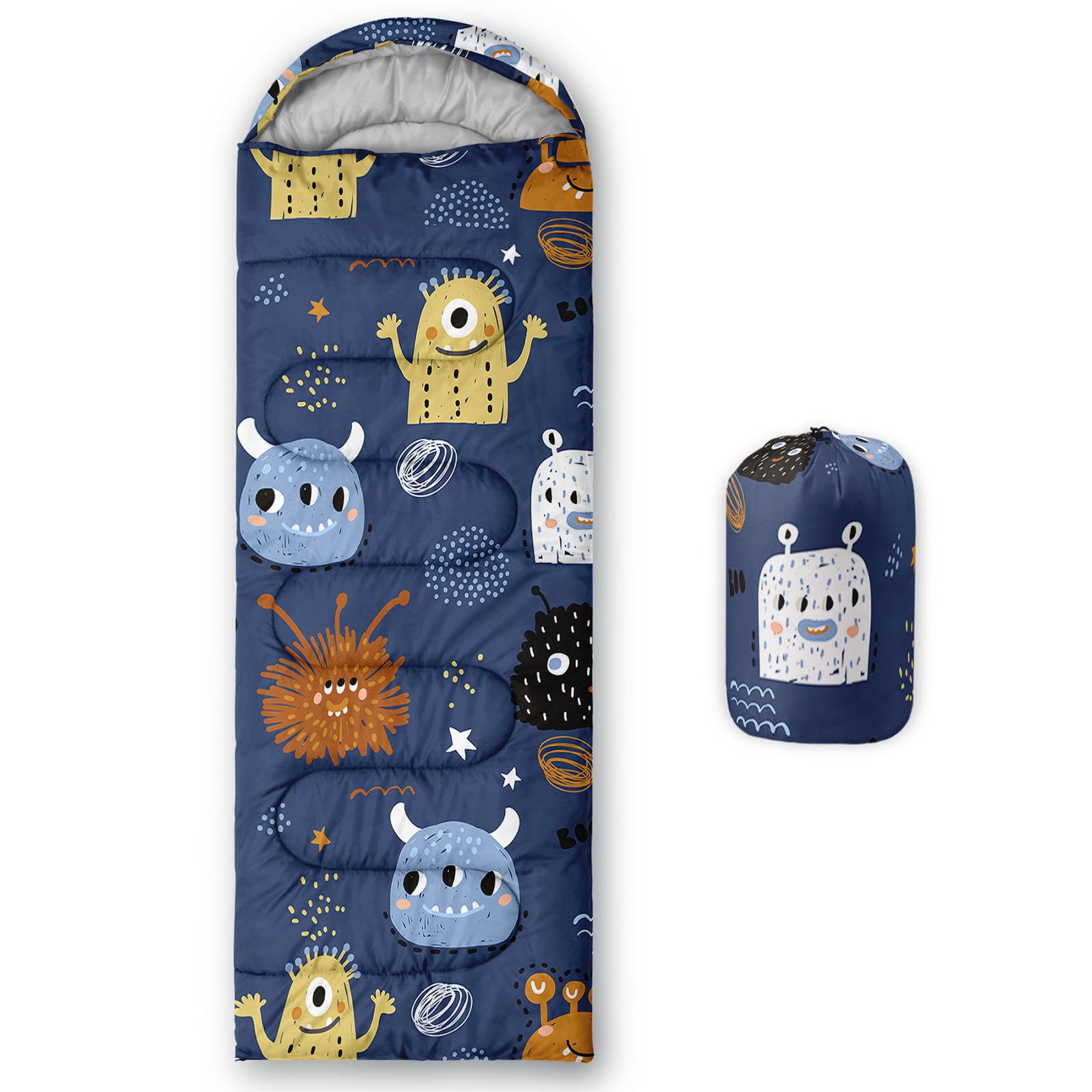 Smell Sunshine kids sleeping bag with cartoon monsters hood for extra warmth